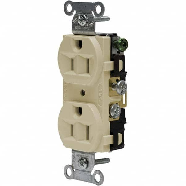 Hubbell Wiring Device-Kellems - 125V 15A NEMA 5-15R Commercial Grade Ivory Straight Blade Duplex Receptacle - Strong Tooling