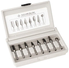 Cle-Line - 8 Piece, 1/4" Shank Burr Set - Solid Carbide, Multiple Head Shapes - Strong Tooling