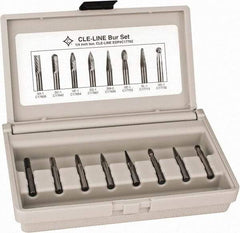 Cle-Line - 8 Piece, 1/4" Shank Burr Set - Solid Carbide, Multiple Head Shapes - Strong Tooling