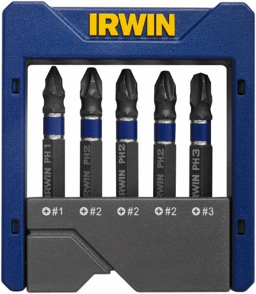 Irwin - 5 Piece, Phillips Handle, Power Bit Set - No. 1 to No. 3 Phillips - Strong Tooling