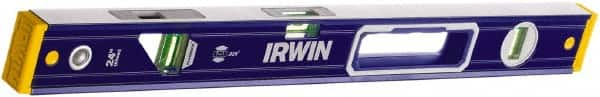 Irwin - Magnetic 24" Long 3 Vial Box Beam Level - Aluminum, Blue/Yellow, 1 Level & 2 Plumb Vials - Strong Tooling