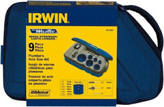 Irwin Blades - 9 Piece, 3/4" to 2-1/4" Saw Diam, Plumber's Hole Saw Kit - Bi-Metal, Toothed Edge, Pilot Drill Model No. 373000, Includes 6 Hole Saws - Strong Tooling