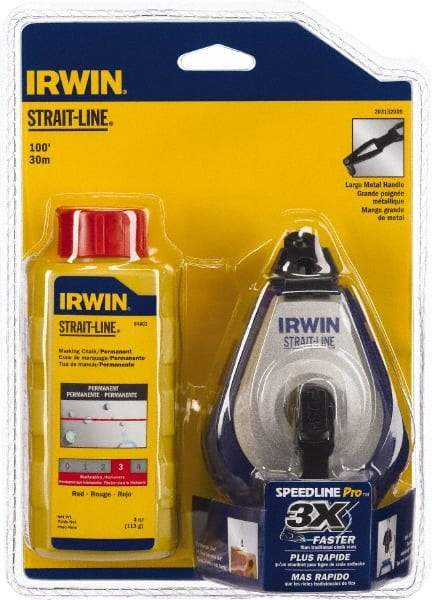 Irwin - 100' Long Reel & Chalk Set - Red, Includes (1) 4 oz Permanent Red Chalk (3.5:1) & (1) SPEEDLINE Pro Chalk Reel - Strong Tooling