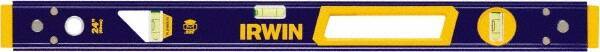 Irwin - 24" Long 3 Vial Box Beam Level - Aluminum, Blue/Yellow, 1 Level & 2 Plumb Vials - Strong Tooling