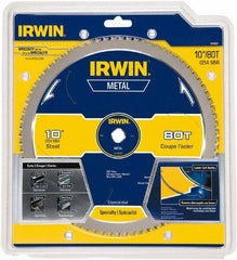 Irwin Blades - 10" Diam, 5/8" Arbor Hole Diam, 80 Tooth Wet & Dry Cut Saw Blade - Carbide-Tipped, Smooth Action, Standard Round Arbor - Strong Tooling