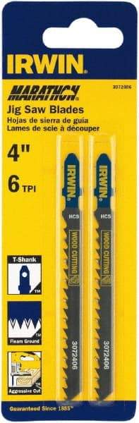 Irwin Blades - 4" Long x 0.049" Thick x 0.283" Wide, 6 Teeth per Inch, Carbon Steel Jig Saw Blade - Toothed Edge, T-Shank, Fleam Ground Tooth Set - Strong Tooling