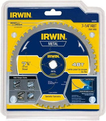 Irwin Blades - 7-1/4" Diam, 5/8" Arbor Hole Diam, 48 Tooth Wet & Dry Cut Saw Blade - Carbide-Tipped, Smooth Action, Standard Round Arbor - Strong Tooling