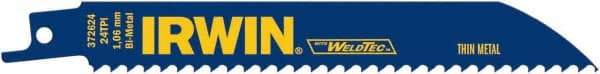 Irwin Blades - 6" Long, Bi-Metal Reciprocating Saw Blade - Straight Profile, 24 TPI, Toothed Edge, Tang Shank - Strong Tooling