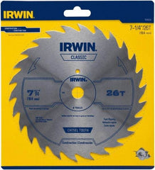 Irwin Blades - 7-1/4" Diam, 5/8" Arbor Hole Diam, 26 Tooth Wet & Dry Cut Saw Blade - High Carbon Steel, Smooth Action, Diamond Arbor - Strong Tooling