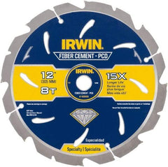 Irwin Blades - 12" Diam, 1" Arbor Hole Diam, 8 Tooth Wet & Dry Cut Saw Blade - Diamond-Tipped, Smooth Action, Standard Round Arbor - Strong Tooling