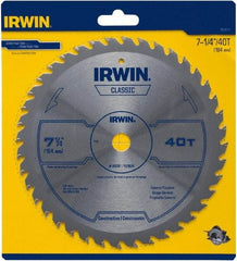 Irwin Blades - 7-1/4" Diam, 5/8" Arbor Hole Diam, 40 Tooth Wet & Dry Cut Saw Blade - Carbide-Tipped, Smooth Action, Diamond Arbor - Strong Tooling