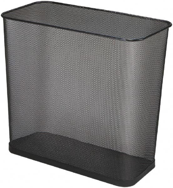 Rubbermaid - 7-1/2 Gal Black Rectangle Decorative Waste Receptacle With Top - Steel, 14" High x 16" Wide - Strong Tooling