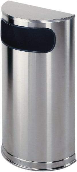 Rubbermaid - 9 Gal Silver Half-Round Decorative Waste Receptacle With Top - Steel, 32" High x 18" Wide - Strong Tooling