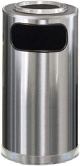 Rubbermaid - 12 Gal Silver Round Decorative Waste Receptacle With Top - Steel, 28" High - Strong Tooling