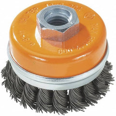 WALTER Surface Technologies - 3" Diam, M14x2.00 Threaded Arbor, Steel Fill Cup Brush - 0.02 Wire Diam, 12,000 Max RPM - Strong Tooling