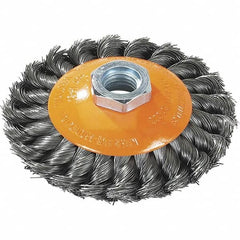 WALTER Surface Technologies - 5" Diam, 5/8-11 Threaded Arbor, Steel Fill Cup Brush - 0.02 Wire Diam, 15,000 Max RPM - Strong Tooling