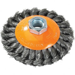 WALTER Surface Technologies - 4" Diam, 5/8-11 Threaded Arbor, Steel Fill Cup Brush - 0.015 Wire Diam, 20,000 Max RPM - Strong Tooling