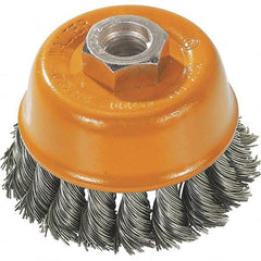 WALTER Surface Technologies - 3" Diam, 1/2-13 Threaded Arbor, Steel Fill Cup Brush - 0.015 Wire Diam, 12,000 Max RPM - Strong Tooling