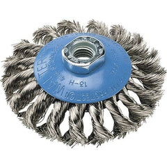 WALTER Surface Technologies - 7" Diam, 5/8-11 Threaded Arbor, Stainless Steel Fill Cup Brush - 0.02 Wire Diam, 10,000 Max RPM - Strong Tooling