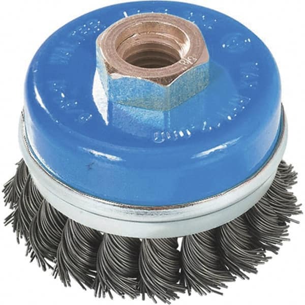 WALTER Surface Technologies - 3" Diam, M14x2.00 Threaded Arbor, Stainless Steel Fill Cup Brush - 0.02 Wire Diam, 12,000 Max RPM - Strong Tooling