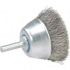 WALTER Surface Technologies - 1-1/2" Diam, 1/4" Shank Diam, Stainless Steel Fill Cup Brush - 0.0118 Wire Diam, 13,000 Max RPM - Strong Tooling