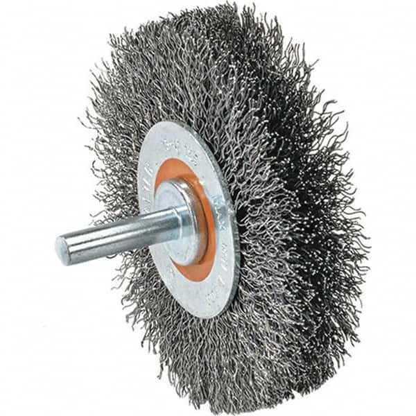 WALTER Surface Technologies - 3" OD, 1/4" Shank Diam, Crimped Steel Wheel Brush - 3/4" Face Width, 0.0118" Filament Diam, 12,000 RPM - Strong Tooling