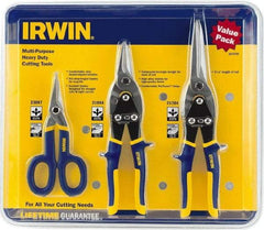 Irwin - 3 Piece Aviation Snip Set - Left, Right, Straight, 7, 10, 11-3/4" OAL, 1-5/16, 2, 3-1/8" LOC - Strong Tooling