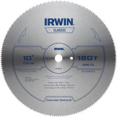 Irwin - 10" Diam, 5/8" Arbor Hole Diam, 180 Tooth Wet & Dry Cut Saw Blade - High Carbon Steel, Smooth Action, Standard Round Arbor - Strong Tooling