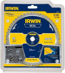 Irwin Blades - 8" Diam, 5/8" Arbor Hole Diam, 50 Tooth Wet & Dry Cut Saw Blade - Carbide-Tipped, Smooth Action, Standard Round Arbor - Strong Tooling