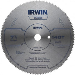 Irwin Blades - 7-1/4" Diam, 5/8" Arbor Hole Diam, 140 Tooth Wet & Dry Cut Saw Blade - High Carbon Steel, Smooth Action, Diamond Arbor - Strong Tooling