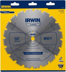 Irwin Blades - 10" Diam, 5/8" Arbor Hole Diam, 80 Tooth Wet & Dry Cut Saw Blade - High Carbon Steel, Smooth Action, Standard Round Arbor - Strong Tooling