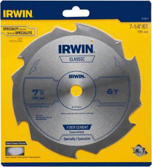 Irwin Blades - 7-1/4" Diam, 5/8" Arbor Hole Diam, 6 Tooth Wet & Dry Cut Saw Blade - Diamond-Tipped, Smooth Action, Diamond Arbor - Strong Tooling