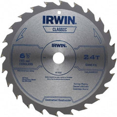 Irwin - 6-1/2" Diam, 5/8" Arbor Hole Diam, 24 Tooth Wet & Dry Cut Saw Blade - Carbide-Tipped, Smooth Action, Diamond Arbor - Strong Tooling