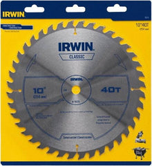 Irwin Blades - 10" Diam, 5/8" Arbor Hole Diam, 40 Tooth Wet & Dry Cut Saw Blade - Carbide-Tipped, Smooth Action, Diamond Arbor - Strong Tooling