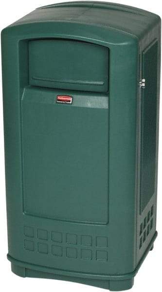 Rubbermaid - 35 Gal Green Rectangle Decorative Waste Receptacle With Top - 1,044mm High x 543.56mm Long x 515.62mm Wide - Strong Tooling