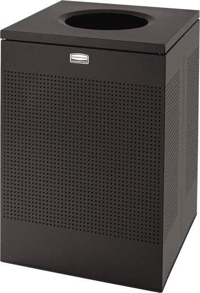 Rubbermaid - 40 Gal Black Square Decorative Waste Receptacle With Top - Steel, 30" High x 476.25mm Long x 476.25mm Wide - Strong Tooling