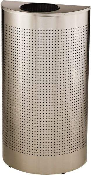 Rubbermaid - 12 Gal Silver Half-Round Decorative Waste Receptacle With Top - Stainless Steel, 32" High x 18" Wide - Strong Tooling