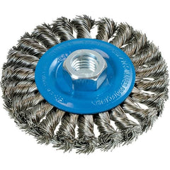 WALTER Surface Technologies - 4" OD, 5/8-11 Arbor Hole, Knotted Stainless Steel Wheel Brush - 3/8" Face Width, 0.02" Filament Diam, 20,000 RPM - Strong Tooling