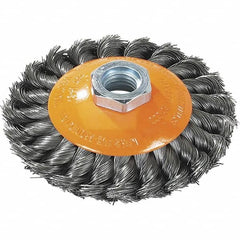 WALTER Surface Technologies - 7" Diam, 5/8-11 Threaded Arbor, Steel Fill Cup Brush - 0.02 Wire Diam, 10,000 Max RPM - Strong Tooling