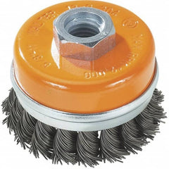 WALTER Surface Technologies - 3" Diam, 1/2-13 Threaded Arbor, Steel Fill Cup Brush - 0.02 Wire Diam, 12,000 Max RPM - Strong Tooling