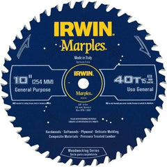 Irwin Blades - 10" Diam, 5/8" Arbor Hole Diam, 40 Tooth Wet & Dry Cut Saw Blade - Carbide-Tipped, Finishing Action, Standard Round Arbor - Strong Tooling