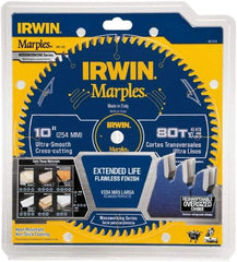 Irwin Blades - 10" Diam, 5/8" Arbor Hole Diam, 80 Tooth Wet & Dry Cut Saw Blade - Carbide-Tipped, Finishing Action, Standard Round Arbor - Strong Tooling