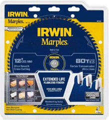 Irwin Blades - 12" Diam, 1" Arbor Hole Diam, 80 Tooth Wet & Dry Cut Saw Blade - Carbide-Tipped, Finishing Action, Standard Round Arbor - Strong Tooling