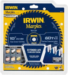 Irwin Blades - 10" Diam, 5/8" Arbor Hole Diam, 60 Tooth Wet & Dry Cut Saw Blade - Carbide-Tipped, Finishing Action, Standard Round Arbor - Strong Tooling