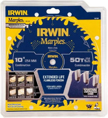 Irwin Blades - 10" Diam, 5/8" Arbor Hole Diam, 50 Tooth Wet & Dry Cut Saw Blade - Carbide-Tipped, Finishing Action, Standard Round Arbor - Strong Tooling