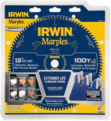 Irwin - 12" Diam, 1" Arbor Hole Diam, 100 Tooth Wet & Dry Cut Saw Blade - Carbide-Tipped, Finishing Action, Standard Round Arbor - Strong Tooling