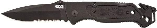 SOG Specialty Knives - 3-13/32" Blade, 8.2" OAL, Partially Serrated Clip Point Folding Knife - 4.8" Closed Length, Plastic, 1 Blade, 1 Edge - Strong Tooling