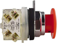 Schneider Electric - 30mm Mount Hole, Extended Mushroom Head, Pushbutton Switch with Contact Block - Round, Red Pushbutton, Maintained (MA) - Strong Tooling