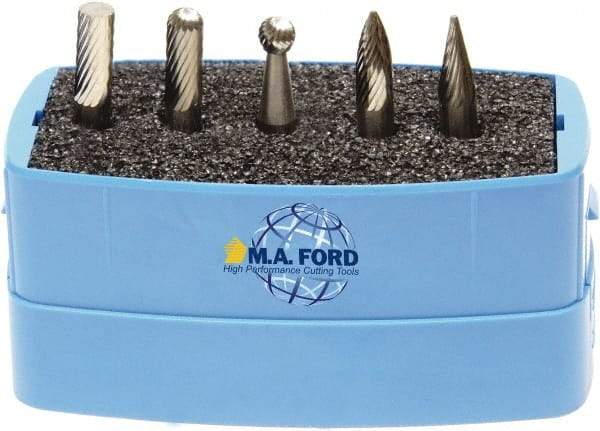 M.A. Ford - 5 Piece, 6mm Shank Burr Set - Solid Carbide, Multiple Head Shapes, 6° Included Angle - Strong Tooling