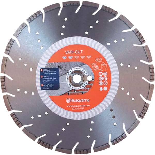 Husqvarna - 14" Diam, 25/32 & 1" Arbor Hole Diam, Continuous Edge Tooth Wet & Dry Cut Saw Blade - Diamond-Tipped, General Purpose Action, Standard Round Arbor - Strong Tooling